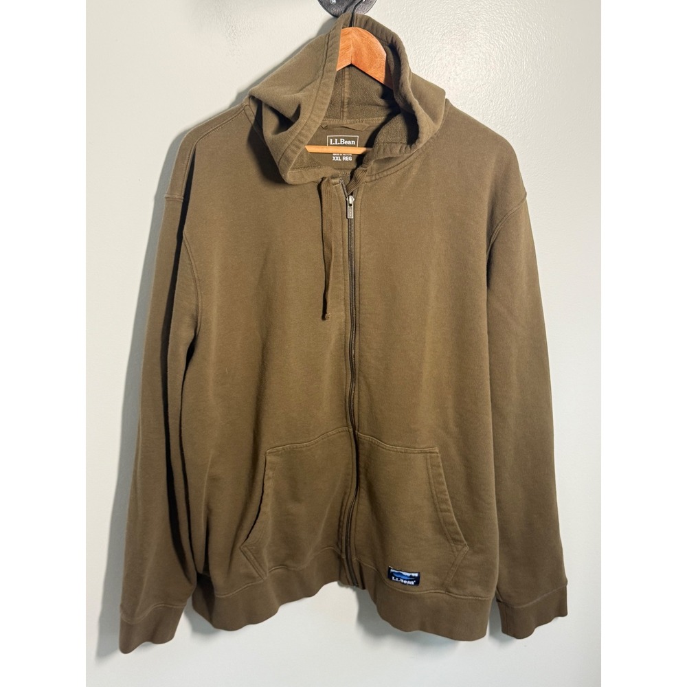 LL Bean Mens XXL Full Zip Hoodie Sweatshirt Olive Brown Fleece